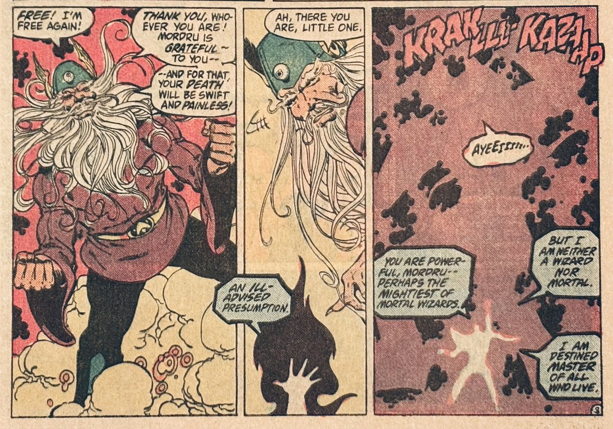 Last issue, a servant of darkness was giving Computo nightmares. In this comic we see their master take down Mordru with one shot. Who is this guy??? 😉 
Brilliant suspense building by Levitz. Masterfully drawn by Giffen. Legion of Super-Heroes #291 (1982) #LongLiveTheLegion