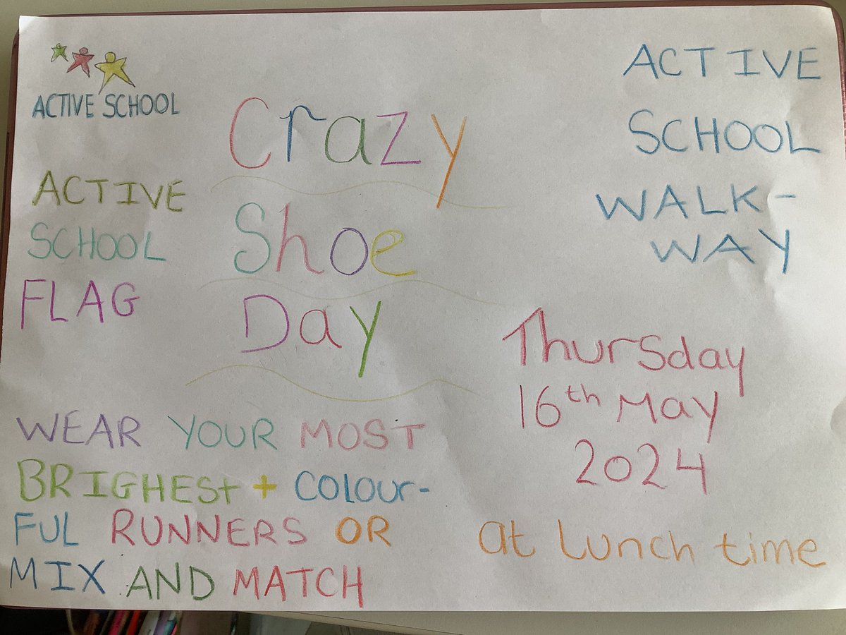 A reminder that our ‘crazy shoe walkway day’ is tomorrow. Wear your brightest most colourful runners in tomorrow and get out on our ASF walkway 🏃🏻‍♀️ @ActiveFlag @stpaulsg @ExtraStPauls @StpaulsgPE