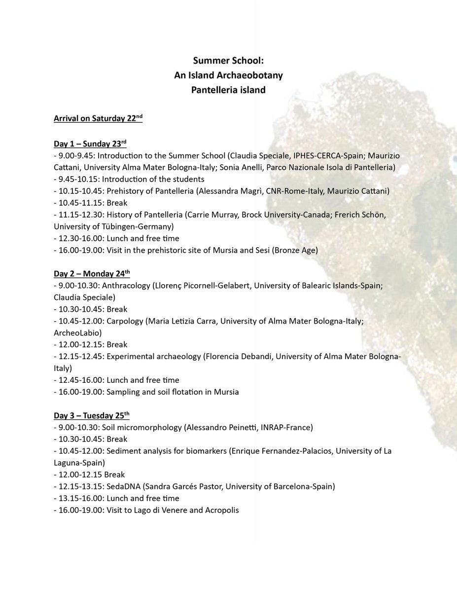 And the Program of the Summer School is ready! I am really excited to have all these great people together on the same few sq kilometers in the middle of the sea. #SILVA #islandarchaeobotany #Pantelleria