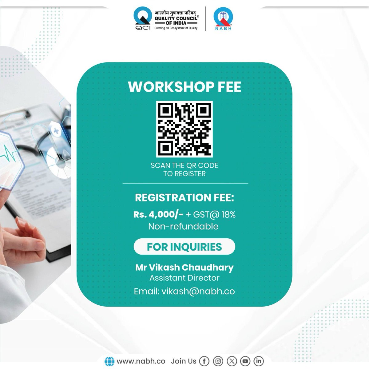 Join us for an Interactive Workshop on Documentation Requirements for Patient Safety and Quality Improvement. Gain the expertise to create essential documents for your organization and learn the hierarchy of policy, procedure, and SOPs.

Scan the QR Code to Register.