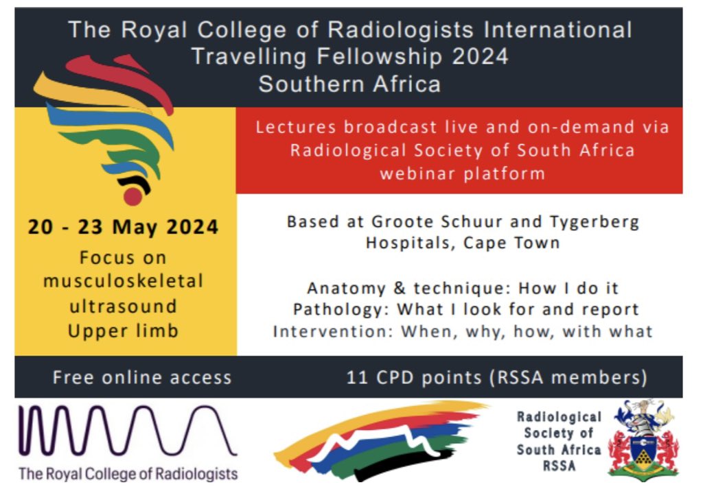 Patrick Courtney (@globalpatrickc) on Twitter photo #RCR International Travelling Fellows will deliver hands-on #MSK Ultrasound sessions at <a href="/gsh_trust/">Groote Schuur Hospital Trust</a> + Tygerberg Hospitals #SouthAfrica - alongside local #radiologists from the South African MSK Imaging Group #SAMSIG
Details: lnkd.in/eSFqJmtw
Register: admin@rssa.co.za #RCR International Travelling Fellows will deliver hands-on #MSK Ultrasound sessions at <a href="/gsh_trust/">Groote Schuur Hospital Trust</a> + Tygerberg Hospitals #SouthAfrica - alongside local #radiologists from the South African MSK Imaging Group #SAMSIG
Details: lnkd.in/eSFqJmtw
Register: admin@rssa.co.za