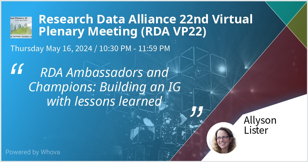 Interested in how you can increase cross-domain and inter-regional collaboration &amp; engagement at <a href="/resdatall/">Research Data Alliance (RDA)</a>? Come to our #RDAPlenary session Thu 16 May 2230 UTC where <a href="/bethknazook/">Beth Knazook // @bethknazook@digipres.club</a> will run our repeat session to discuss a new IG to do this! rd-alliance.org/rda-ambassador… <a href="/yalahowy/">Dr. Sara El-Gebali 🦥 yalahowy@fairpoints.social</a>