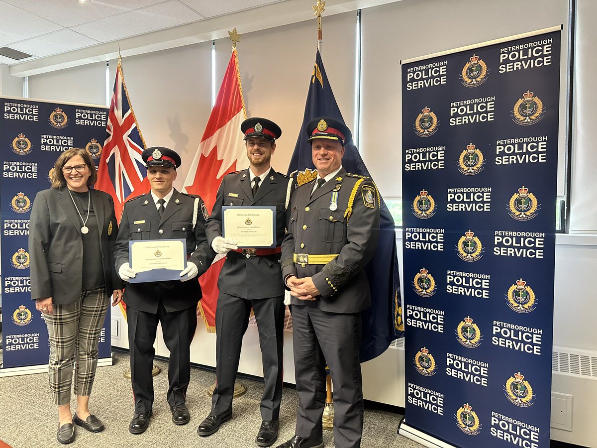 The Peterborough Police Service Board has handed out several commendations to our officers for their work. Congratulations to DC Eric Easterbrook & SPC Andrew Mertick for their work in the E-Crimes Unit and the development and use of a new investigative technique. PC Scott