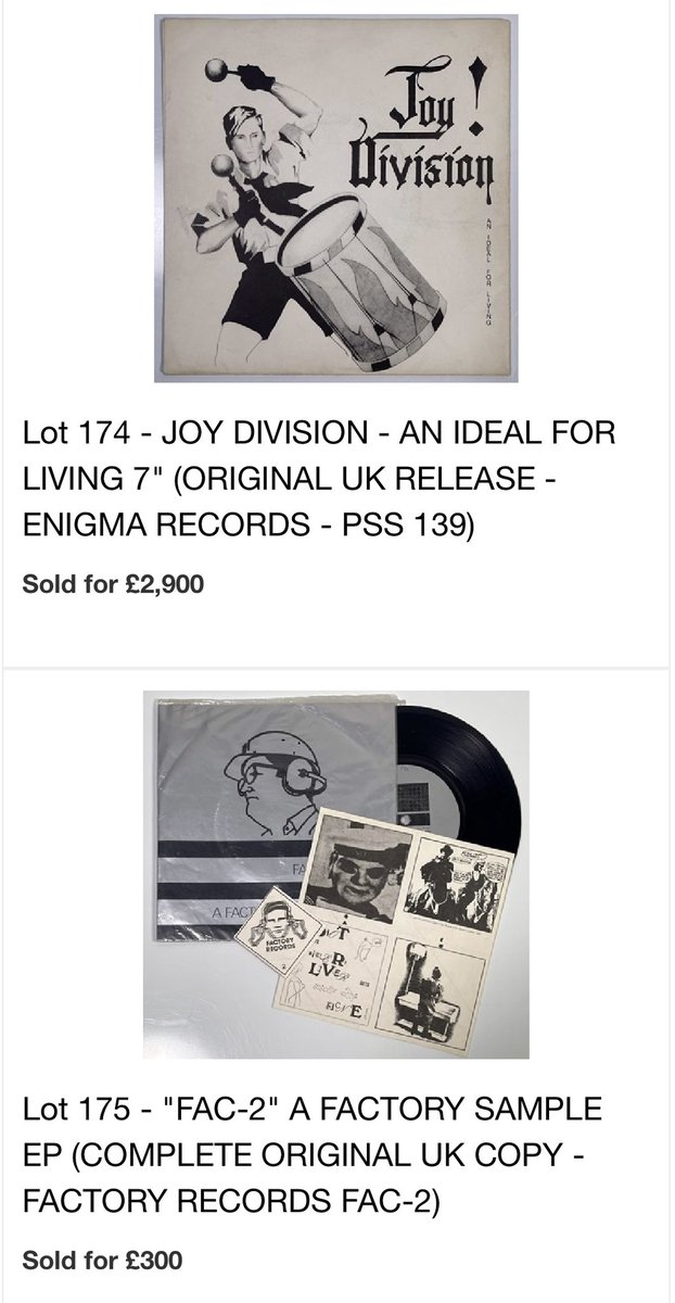 Omega Auctions have been at it again, flogging #JoyDivision vinyl for blocks of cash…. Almost £3k for the rarest release ‘An Ideal For Living’, only a thousand of these. But just £300 for Fac2 with all the stickers which is on the cheap side