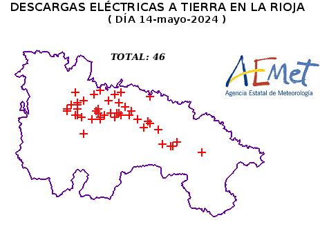 Ayer en las tormentas más de 46 descargas estuvieron por #LaRiojaAlta y #Media. superando en número a todas las descargas sobre #CastillaYLeón (unas 33). Esto da idea de la mayor abundancia de actividad convectiva en la #Ribera de #LaRioja