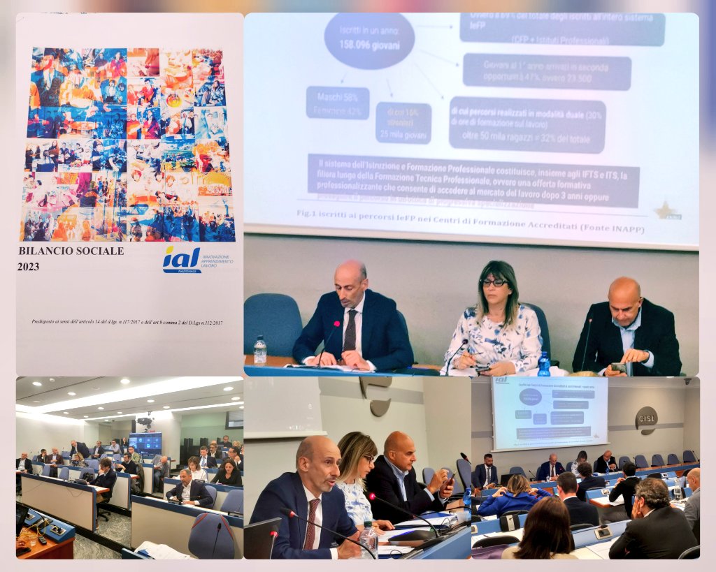 Oggi presso la @CislNazionale, alla presenza dei Soci e della Segretaria Aggiunta #Cisl @DanFumarola, la presentazione del Bilancio Sociale 2023 di #IAL_Nazionale. Nella relazione di @smastrovincenzo il racconto di un anno di attività variegate e di fronti di impegno crescenti