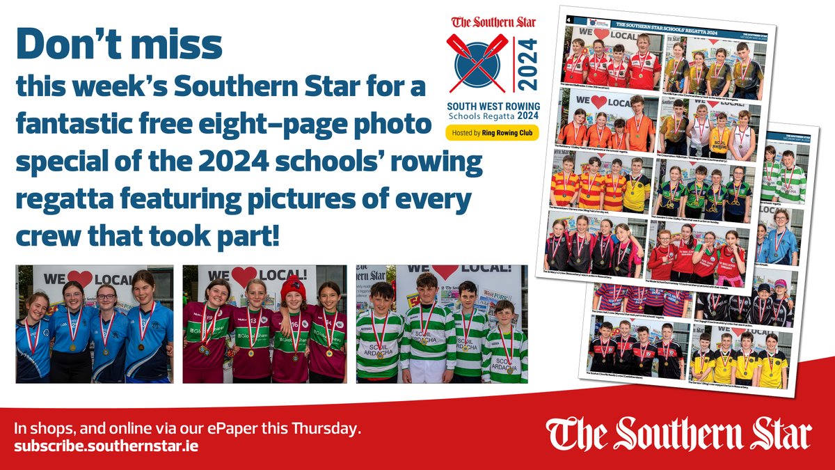 In Thursday's @SouthernStarIRL we have an eight-page special from our 2024 schools regatta held in Rosscarbery last weekend. 59 crews from national schools all over West Cork took to the water. 📱 Digital: subscribe.southernstar.ie/plans