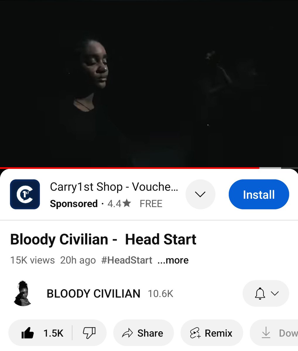 Bloody civilian is up there when it comes to Creativity in making music videos Her Latest Single 'Headstart' is a definition of an Elite Creativity Go watch the Visualiser on YouTube Now youtu.be/KMkp-G4bEJ0?si…