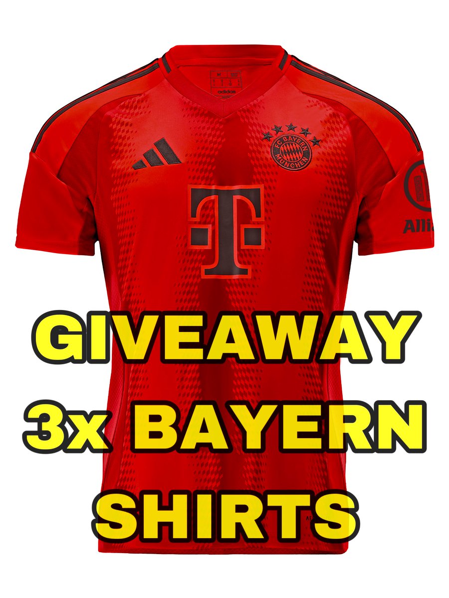 🚨 GIVEAWAY 🚨

👕 We will be giving away 3 of Bayern’s new home shirts! 🔴⚫️

➡️ To enter: 

• Repost & Like

Winners announced on Friday, 24th May. Good luck! 🍀