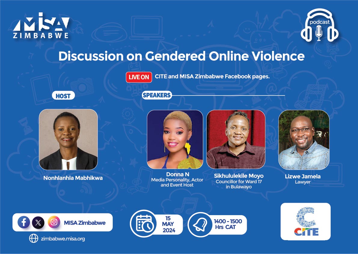 Join us today: For a Podcast on Gendered Online Violence live on our page as well as on @citezw Time: 1400 - 1500 Hrs CAT #GenderedOnlineViolence #OnlineGBV #ViolenceOnline