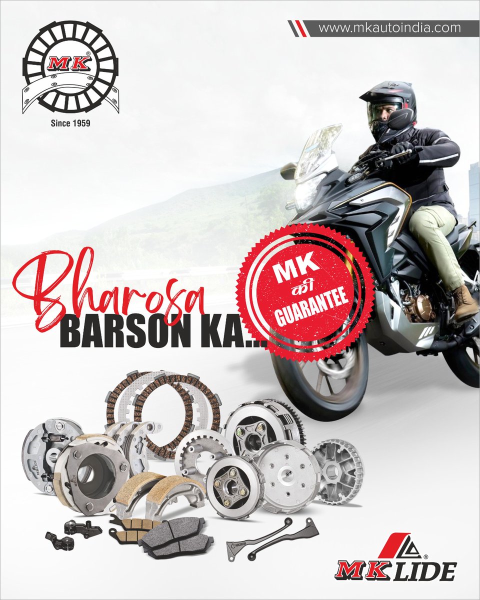 MKAutoIndia's tweet photo. MK Ki guarantee…
MK has been crafting excellence for you since 65 years.
We are the Leaders in Friction Technology and bring you Quality Par Excellence. 
#BharosaBarsonKa #TrustMK #MKAuto #65years #frictiontechnology #guarantee https://t.co/8wds11nn2h