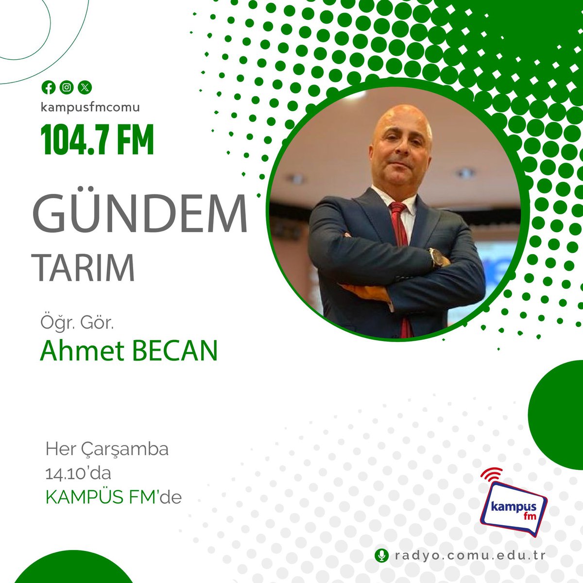 Öğr. Gör. Ahmet Becan’ın hazırlayıp sunduğu 'Gündem Tarım' saat 14.10'da radyonuzda. Dinlemek için; 📻radyo.comu.edu.tr 📻FM104.7 Mesajlarınız için; 📩radyo.comu.edu.tr/canlimesaj/ #ÇOMÜ #Radyo #ÇOMÜMedyaMerkezi