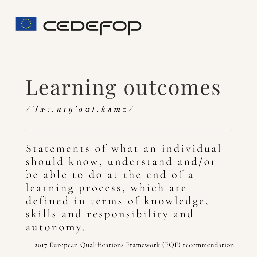 While the #learningoutcomes approach gains ground in Europe, diverse interpretations & applications call 4 further discussion. 'The shift to learning outcomes; rhetoric or reality❓' Join #cedefopworkshop: 📆24 May, 9.00-13.40 CET 👉cedefop.europa.eu/en/events/shif… #VETlearningoutcomes