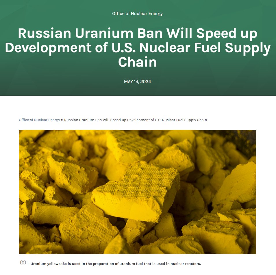 USA bauen Kapazitäten aus, um Unabhängigkeit von Russland zu erreichen und saubere Energieziele zu unterstützen. ☑️RU-Uranverbot: Neues Gesetz verbietet Import russischer Uranprodukte, stärkt US-Energiesicherheit. ☑️Reaktorbrennstoff: Förderung der US-Produktion von niedrig