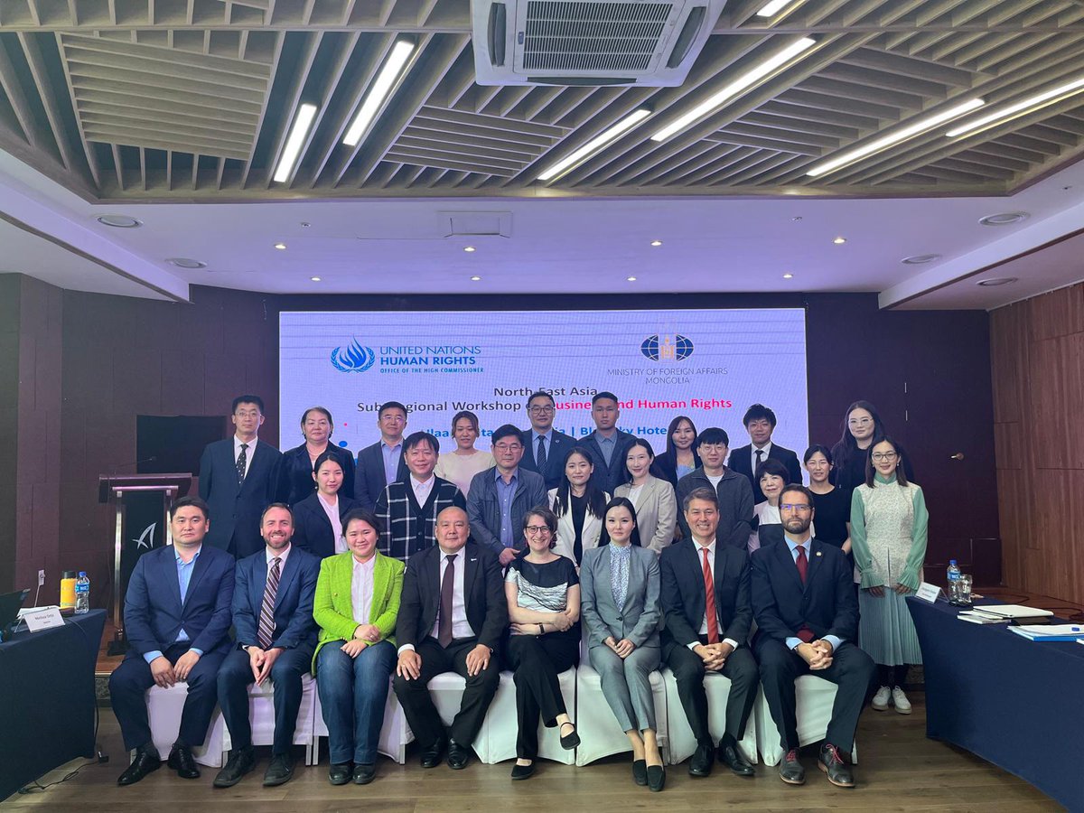 Congratulations to OHCHR and the MFA of Mongolia for successfully organizing the 1st North-East Asia Sub-Regional Workshop on BHR in Ulaanbaatar this week! The WG welcomes this initiative & looks forward to deepening our collaboration with OHCHR to implement the UNGPs regionally.