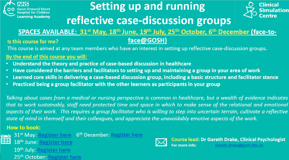 Sign up now for our Setting Up and Running Reflective Case-Discussion Groups course! Sign-up links -- 31/05: courses.gosh.org/event/SURRMay24 18/06: courses.gosh.org/event/Reflecti… 19/07: courses.gosh.org/event/SURRJuly… 25/10: courses.gosh.org/event/SURROct24 6/12: courses.gosh.org/event/Reflecti… @GOSHLearnAcad