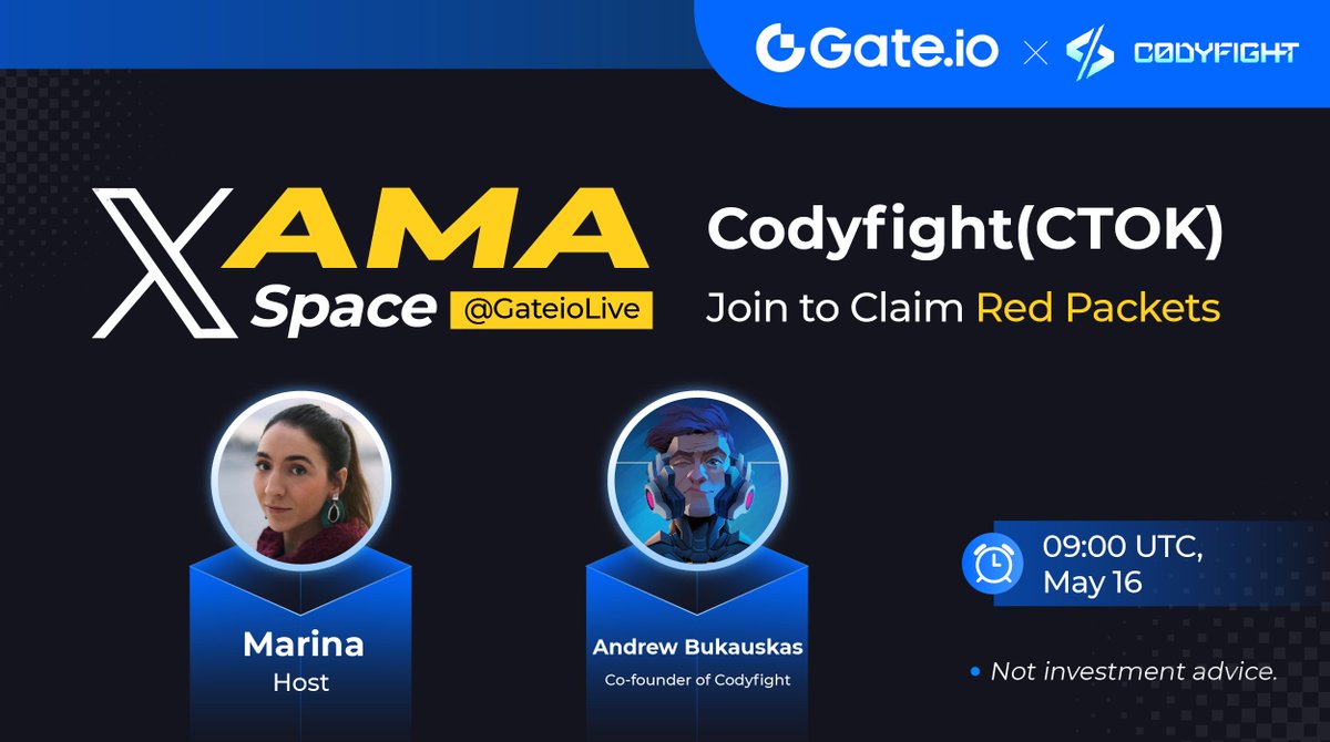 🎙#Gateio X Space AMA-@codyfight 📅May 16, 09:00 UTC 🎁10 Winners, Share 1,250 $CTOK ✅Follow & RT & Tag 3 friends ✅Set a reminder👉 x.com/i/spaces/1ynxa…