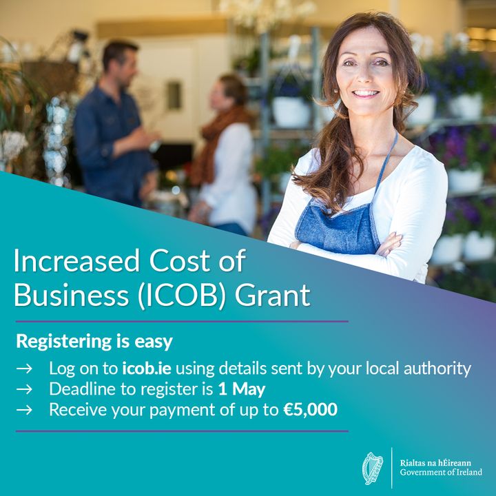 📣 The Increased Cost of Business (ICOB) Grant for small & medium-sized businesses portal has re-opened until May the 29th. Click this link to check your eligibility and register for your grant now: bit.ly/dlrICOB