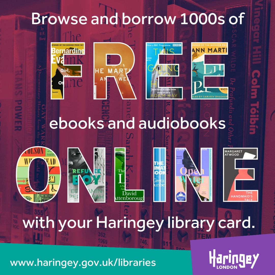 📚 Looking for your next read?

💳 As a Haringey library card holder you can borrow 1000s of ebooks and audiobooks online for free.

Visit our website to find out more about this and other digital library services: new.haringey.gov.uk/libraries/eboo…