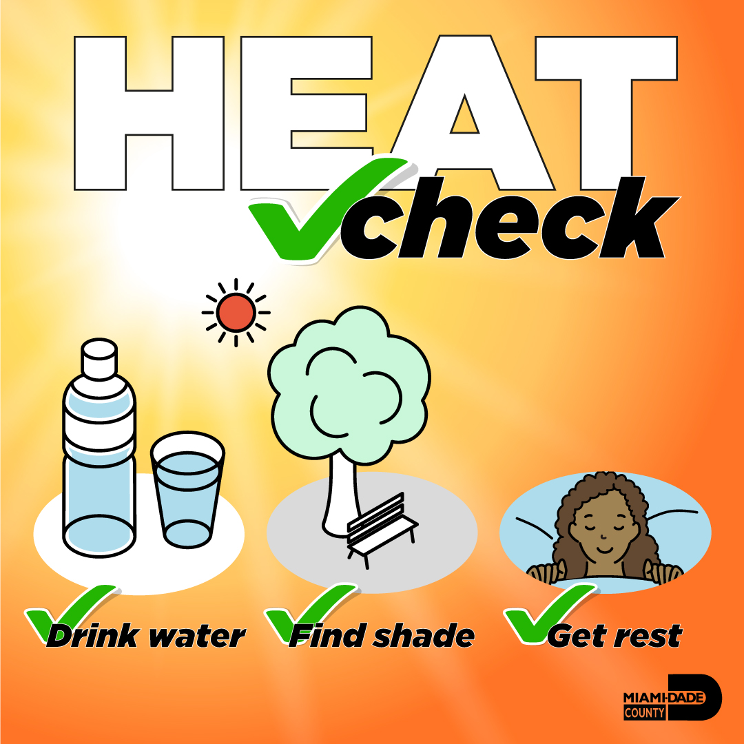 Heat advisories are in effect in #OurCounty! Stay safe and beat the heat by staying hydrated and finding shade. #ExtremeHeat #KeepCoolMiami #HeatSeason #KeepCoolMiamiDade
