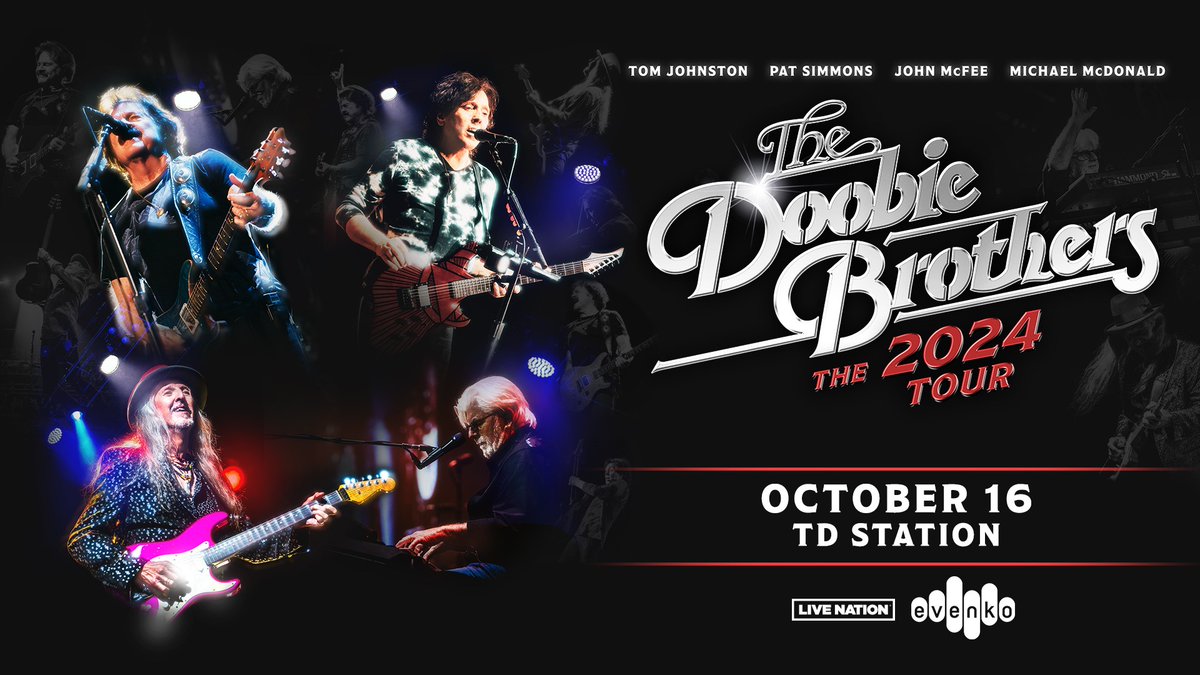 The Doobie Brothers are coming to TD Station October 16, 2024! 

Tickets are on sale now - don't miss your chance to see more than five decades of talent in one unforgettable show: tickets.tdstation.com/Online/

#SJTownsByTheBay #ExploreNB #RSVPNB #ExploreCanada