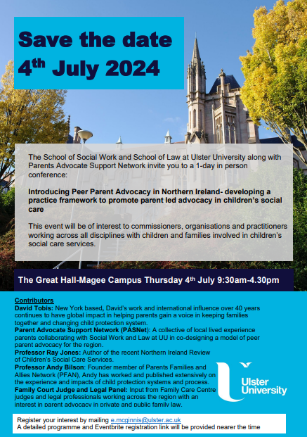 🗓️Save the date! 
Join us on 4th July 2024 for a conference on Peer Parent Advocacy.

Details below ⬇️