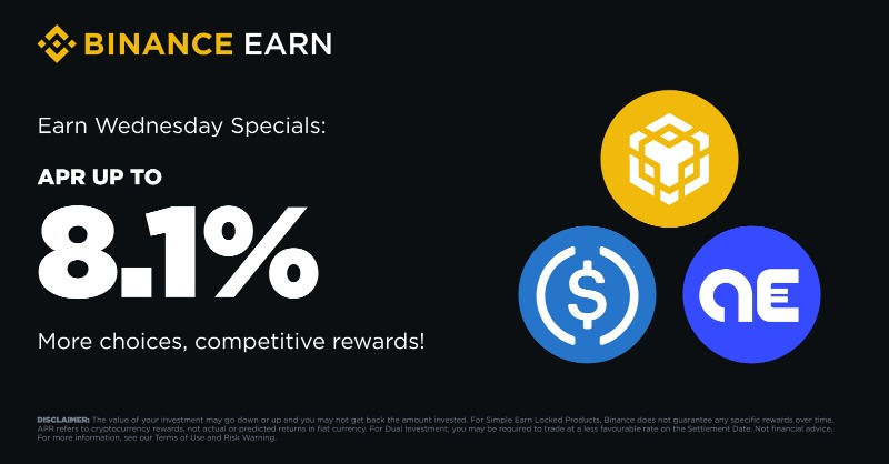It's Wednesday and you know the drill! 🥳 Explore new rewarding offers with #Binance Ear Start Earning ➡️ binance.com/en/support/ann…