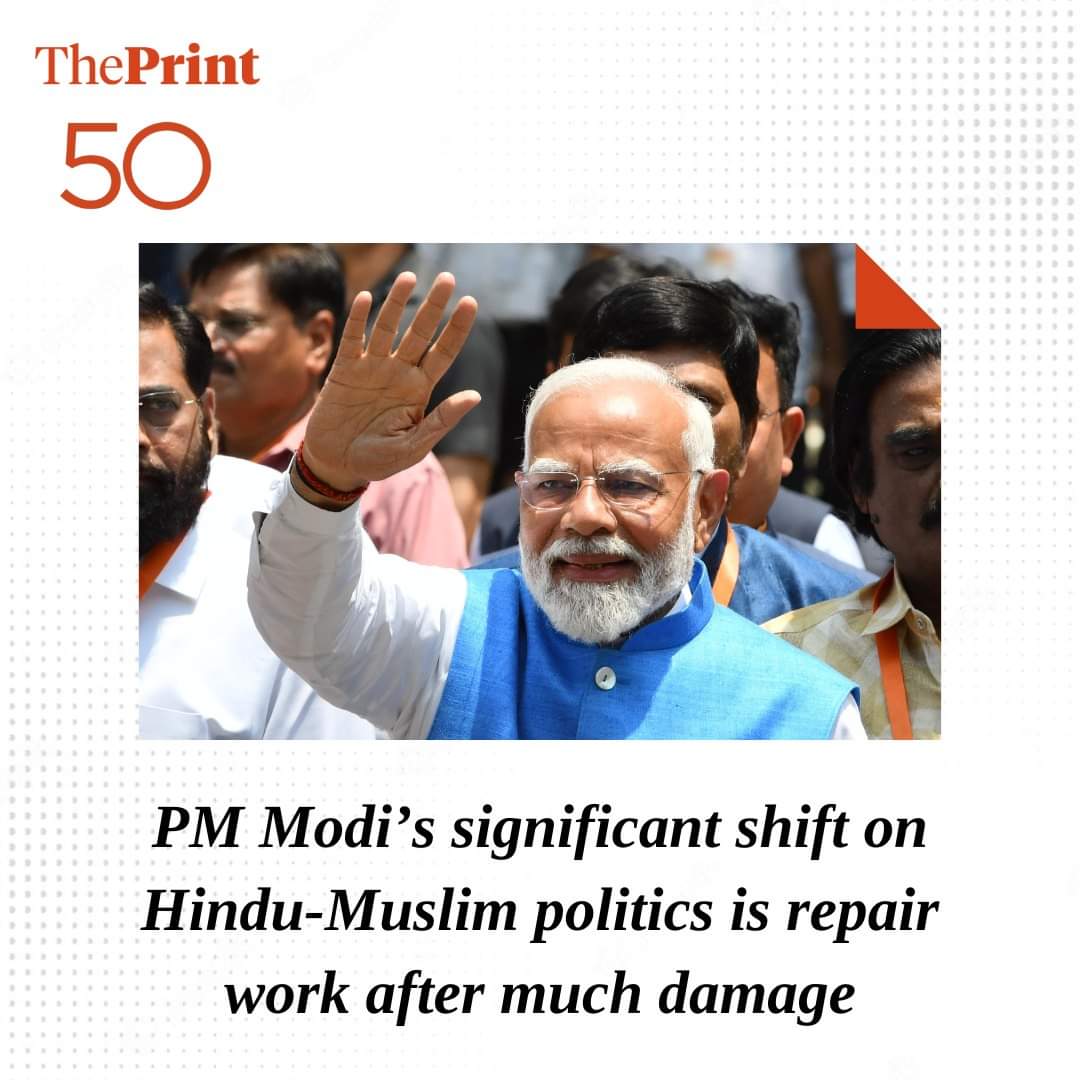 ThePrint #50WordEdit: PM Modi is right that those who play Hindu-Muslim politics are unworthy of public life. It’s a significant shift after his ‘Musalman/Ghuspethiye/those with multiple children’ speech in Rajasthan. This is repair work after much damage.  #loksabhaelections2024