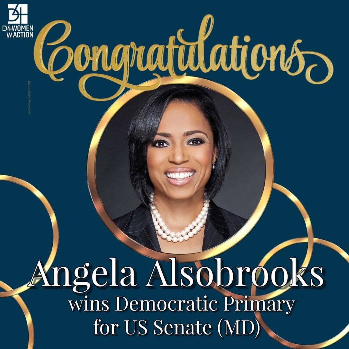 Congratulations Soror! #Repost @d4womeninaction
・・・
Congratulations to D4 Endorsed Candidate, Angela Alsobrooks, on her Democratic Primary win! #D4WomeninAction #AngelaAlsobrooks #USSenateMD #TheLegacyContinues
