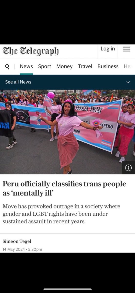 🇵🇪 Peru - Agora classifica oficialmente as pessoas trans como doentes mentais.

 Você concorda com o Peru?