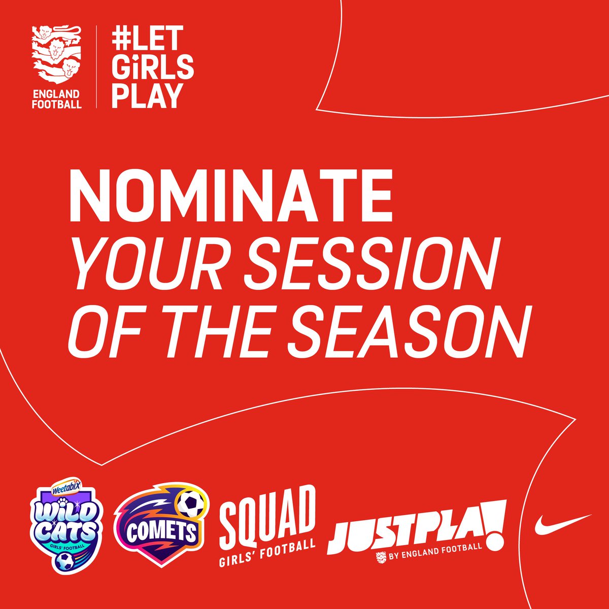 Time is running out to nominate your Session of the Season! Give a Weetabix Wildcats, Comets, Squad Girls' Football or Just Play session the recognition it deserves. Nominate now ⬇️ buff.ly/3TQoJIc Nominations close 5pm on Friday 17th May.