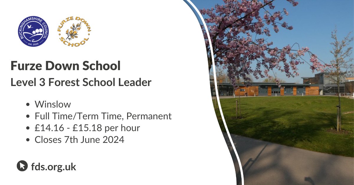 Join Furze Down School in Winslow as a Level 3 Forest School Leader.  If you have a passion for inspiring children’s confidence and communication skills, apply for this exciting role here:
ow.ly/Ux7u50REKXF 

 #TeachBucks #JobsinSchools #EducationJobs