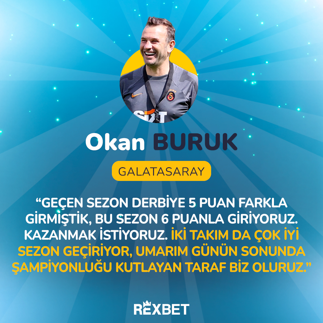 🗣 Okan Buruk: “Geçen sezon derbiye 5 puan farkla girmiştik, bu sezon 6 puanla giriyoruz. Kazanmak istiyoruz. İki takım da çok iyi sezon geçiriyor, umarım günün sonunda şampiyonluğu kutlayan taraf biz oluruz.”Rexbet Giriş: bit.ly/444ZExH