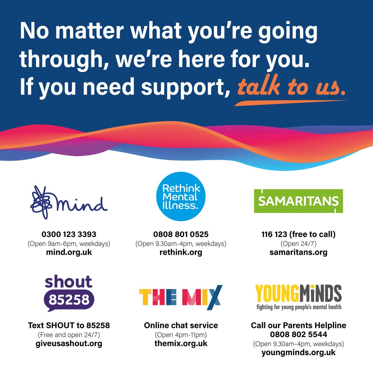 This #MentalHealthAwarenessWeek, let's not only promote mental health but also extend our support to those living with mental illness. 🌟

Whatever you're going through, there’s someone to speak to.💙