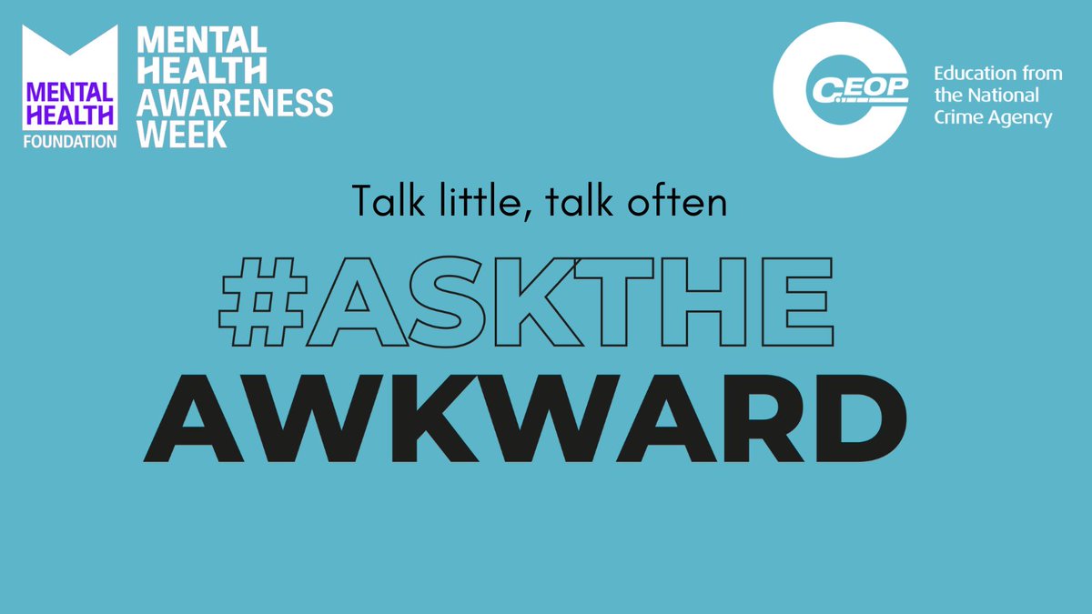 CEOPEducation's tweet photo. This Mental Health Awareness Week help parents and carers find #MomentsForMovement. Walking or playing sports together can help children talk more freely.
#AskTheAwkward helps start chats on 'awkward' topics that can help better protect children online. https://t.co/3cJZet2XN3 https://t.co/oBUSWR2YyX