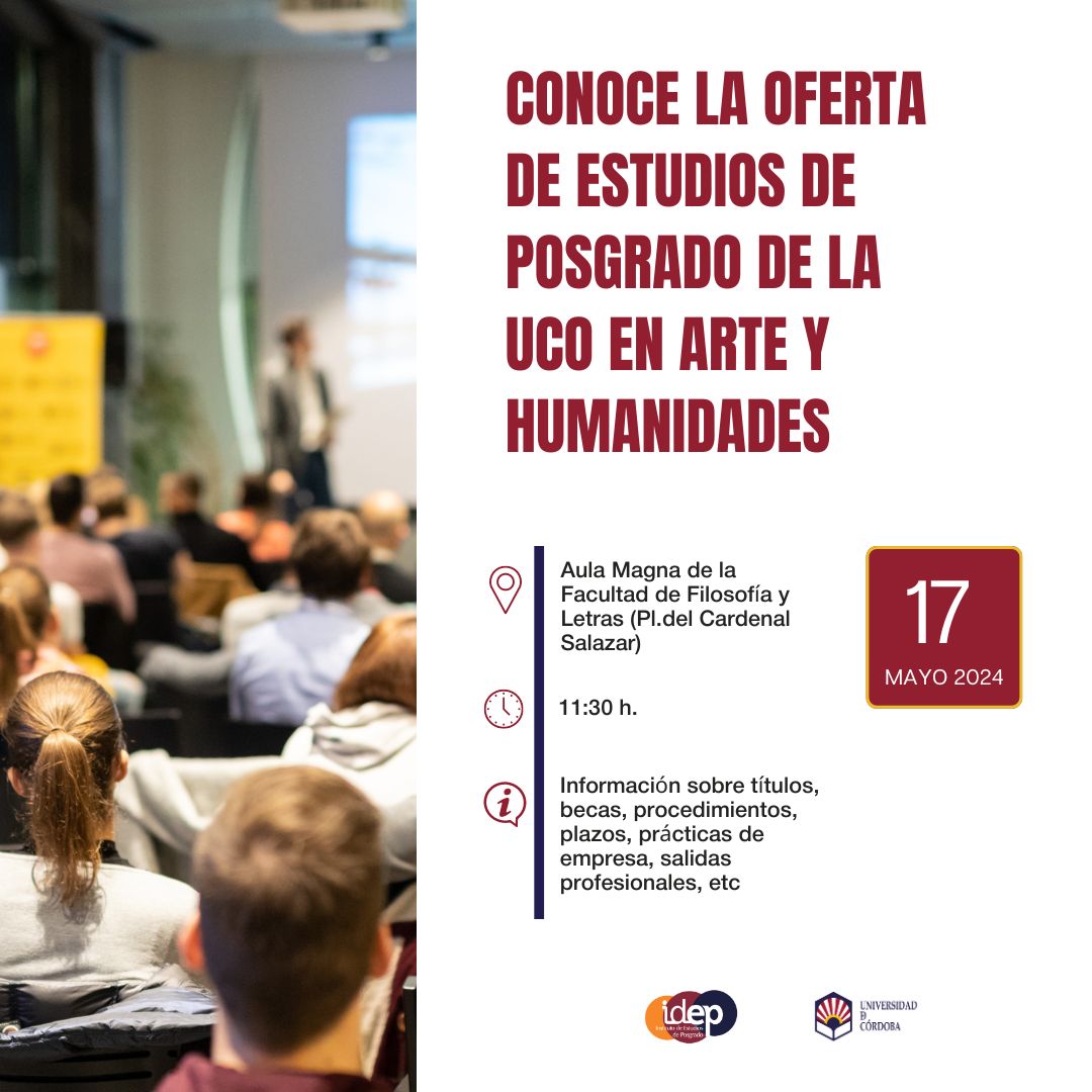 ucoidep's tweet photo. Te invitamos al espacio informativo para conocer la oferta de estudios de Posgrado #UCO con la oferta de títulos de máster que tiene nuestra Universidad en artes y humanidades.
📆17 de mayo
🕦11:30 h.
📍Aula Magna de la Facultad de Filosofía y letras
#Acude #masteruco https://t.co/TsfOuZNYpw