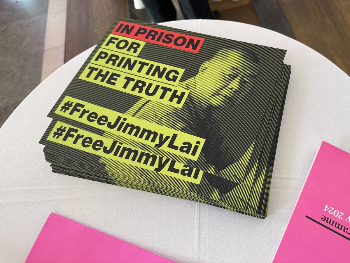 Healthy stock of #FreeJimmyLai posters at the #SirHarrySummit – attendees have just heard his story from those who know him, so I expect quite a few will be tweeting it…