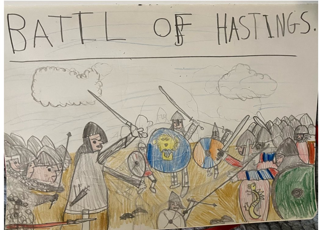 One of our Young Archaeologists' Club members was inspired by our Battle of Hastings re-enactment and drew his own battle scene at home! What an amazing drawing! Thanks for sharing this with us. 😊 @YAC_CBA @archaeologyuk  #MuseumLearning #YAC