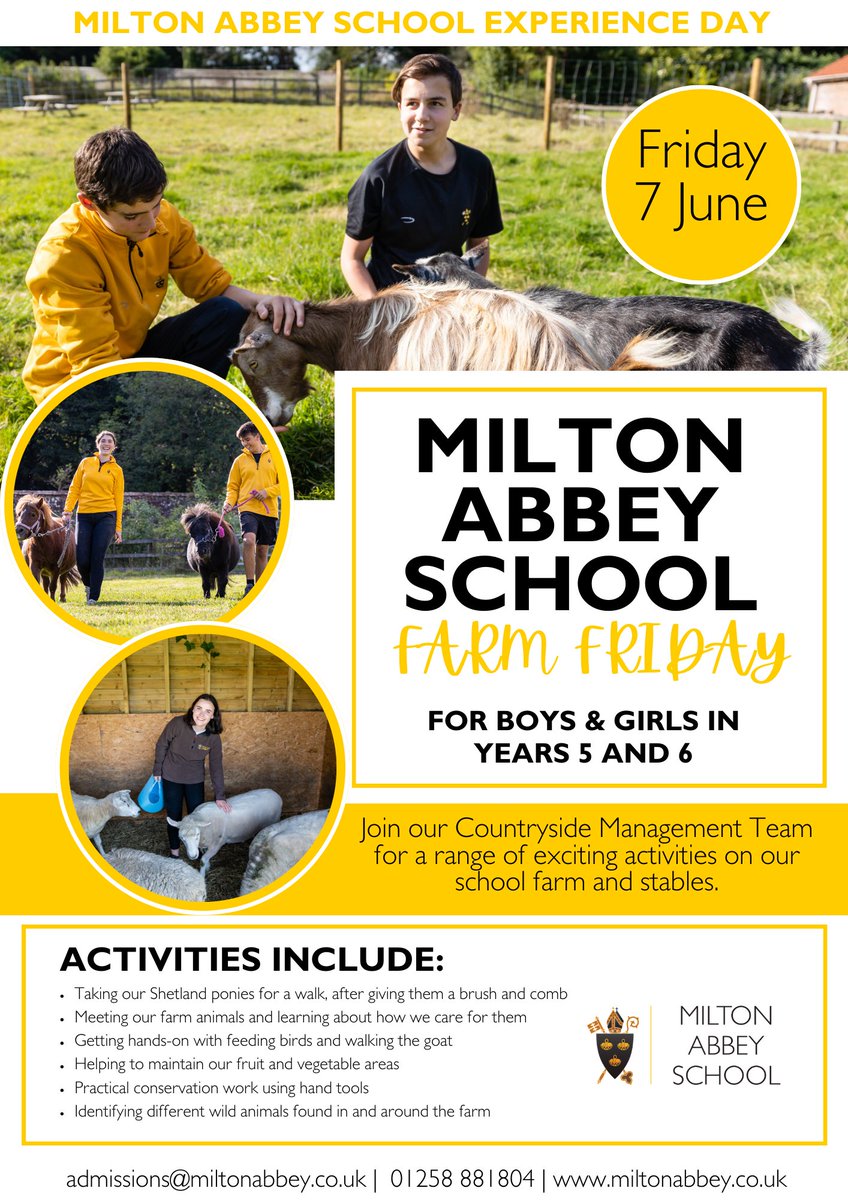 Farm Friday Experience Day! 🐴🚜 Students in Year 5 & 6 are invited to #FarmFriday a day with our Countryside Management Team for a range of exciting activities on our school farm and stables on Friday 7 June. To sign up, see here: forms.office.com/e/xb0d0vqefE