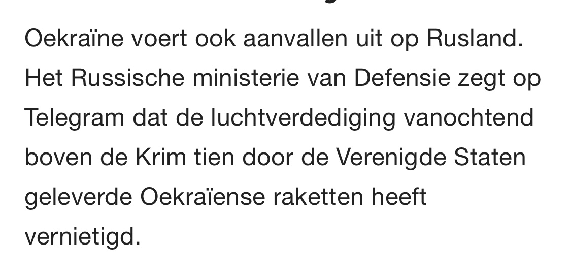 Bericht van de NOS. De Krim is niet van Rusland maar van Oekraïne. Het voert een volkomen legitieme aanval uit om door Rusland bezet gebied terug te veroveren.