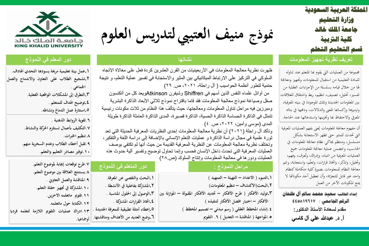 نماذج واستراتيجيات في تدريس العلوم (@namathege) on Twitter photo ضمن متطلبات مقرر نماذج واستراتيجيات في تدريس العلوم <a href="/namathege/">نماذج واستراتيجيات في تدريس العلوم</a>، نستعرض معكم #انفوجرافيك لنموذج منيف العتيبي لتدريس العلوم، من إعداد الطالب: سعيد محمد آل طلحان، أستاذ المقرر: <a href="/alkasi1429/">أ.د.عبدالله بن علي آل كاسي أستاذ التعليم والتعلم</a>
<a href="/kkueduksa/">جامعة الملك خالد</a> <a href="/kkueduedu/">كلية التربية College of Education</a> <a href="/MOE_ARP/">إدارة تعليم عسير</a> ضمن متطلبات مقرر نماذج واستراتيجيات في تدريس العلوم <a href="/namathege/">نماذج واستراتيجيات في تدريس العلوم</a>، نستعرض معكم #انفوجرافيك لنموذج منيف العتيبي لتدريس العلوم، من إعداد الطالب: سعيد محمد آل طلحان، أستاذ المقرر: <a href="/alkasi1429/">أ.د.عبدالله بن علي آل كاسي أستاذ التعليم والتعلم</a>
<a href="/kkueduksa/">جامعة الملك خالد</a> <a href="/kkueduedu/">كلية التربية College of Education</a> <a href="/MOE_ARP/">إدارة تعليم عسير</a>