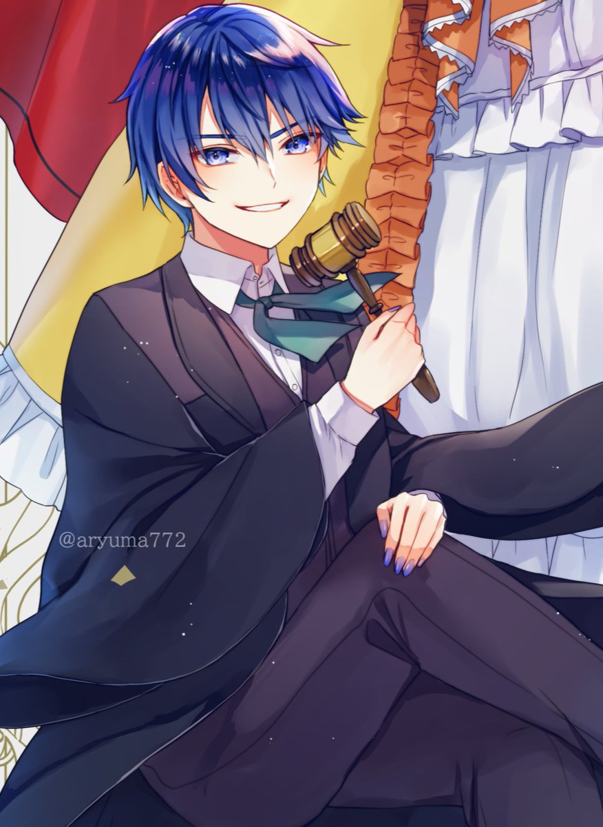 kaito (vocaloid) looking at viewer smile short hair blue eyes shirt 1boy dress  illustration images