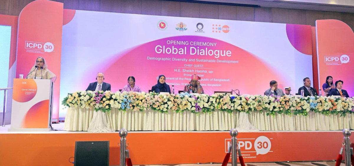 Prime Minister #SheikhHasina today inaugurated the 'ICPD30 Global Dialogue on Demographic Diversity and Sustainable Development' at Intercontinental Hotel here. #Bangladesh, #Bulgaria and #Japan along with @UNFPA are hosting the event. 👉 bssnews.net/news-flash/189… @UNFPABangladesh