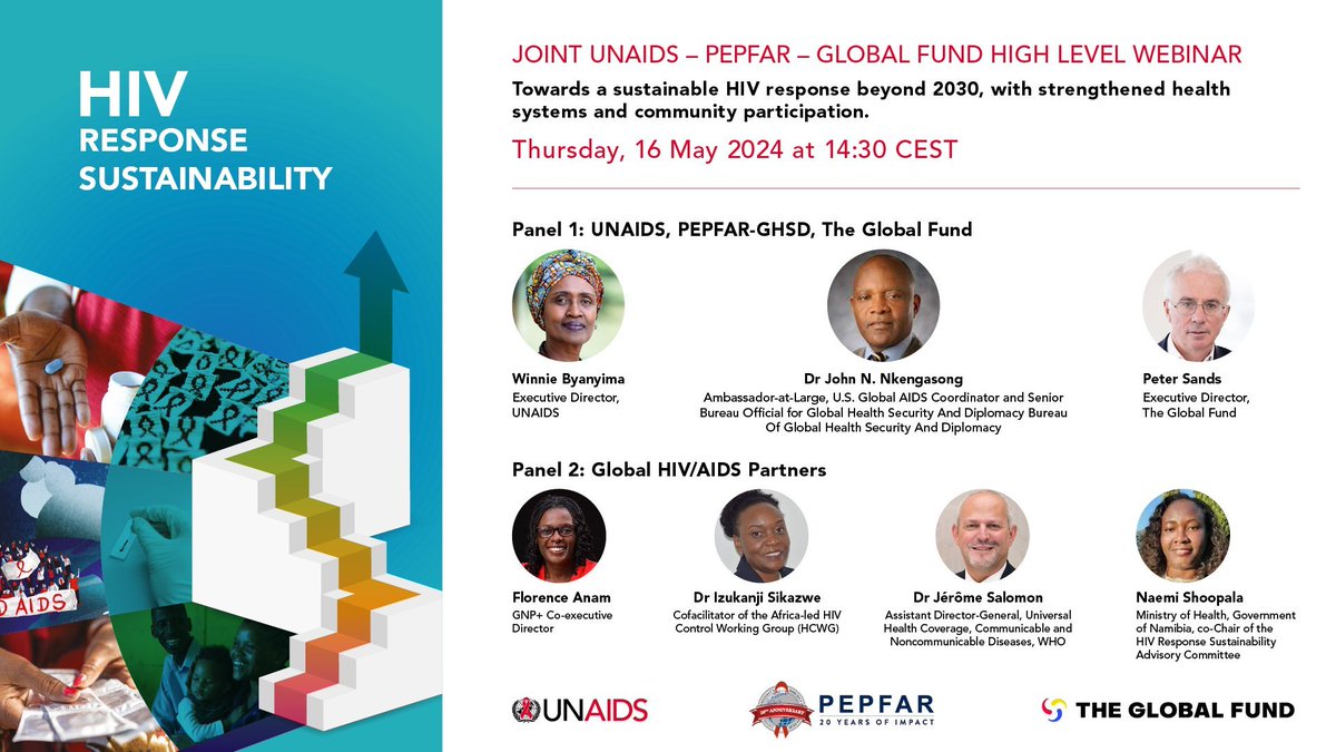 The global goal is to end HIV/AIDS as a public health threat by 2030, but the HIV/AIDS response must continue. Please join @Winnie_Byanyima @PeterASands and me for this very important discussion about sustaining the HIV/AIDS response beyond 2030. 📅 May 16, 2024 ⏰️ 2:30 p.m.
