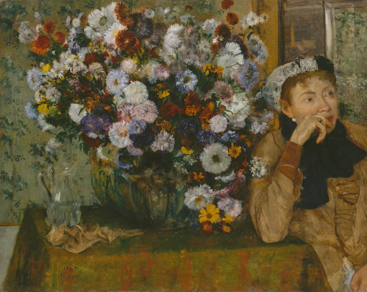 A WEdgar Degasoman Seated beside a Vase of Flowers (1865)_Edgar Degas

#EdgarDegas #art