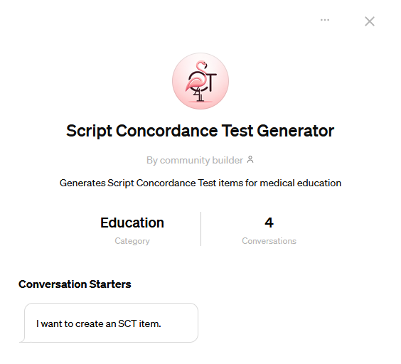 Published today! 'A Prompt for Generating Script Concordance Test Using ChatGPT, Claude, and Llama Large Language Model Chatbots' We created a generic prompt template for generating SCTs for #MedEd. We also developed a custom GPT for that. revistas.um.es/edumed/article…