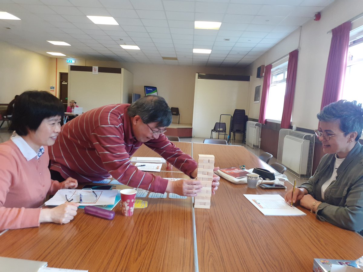 Learning new phrases by playing Jenga at the Gowkthrapple Conversation Cafe today! Come along and join us on Wednesdays 9.30-11.30!😊☕️ #BecauseOfCld #AdultLearningMatters @nlcpeople @NLCYouthwork @NLFamilyLearn