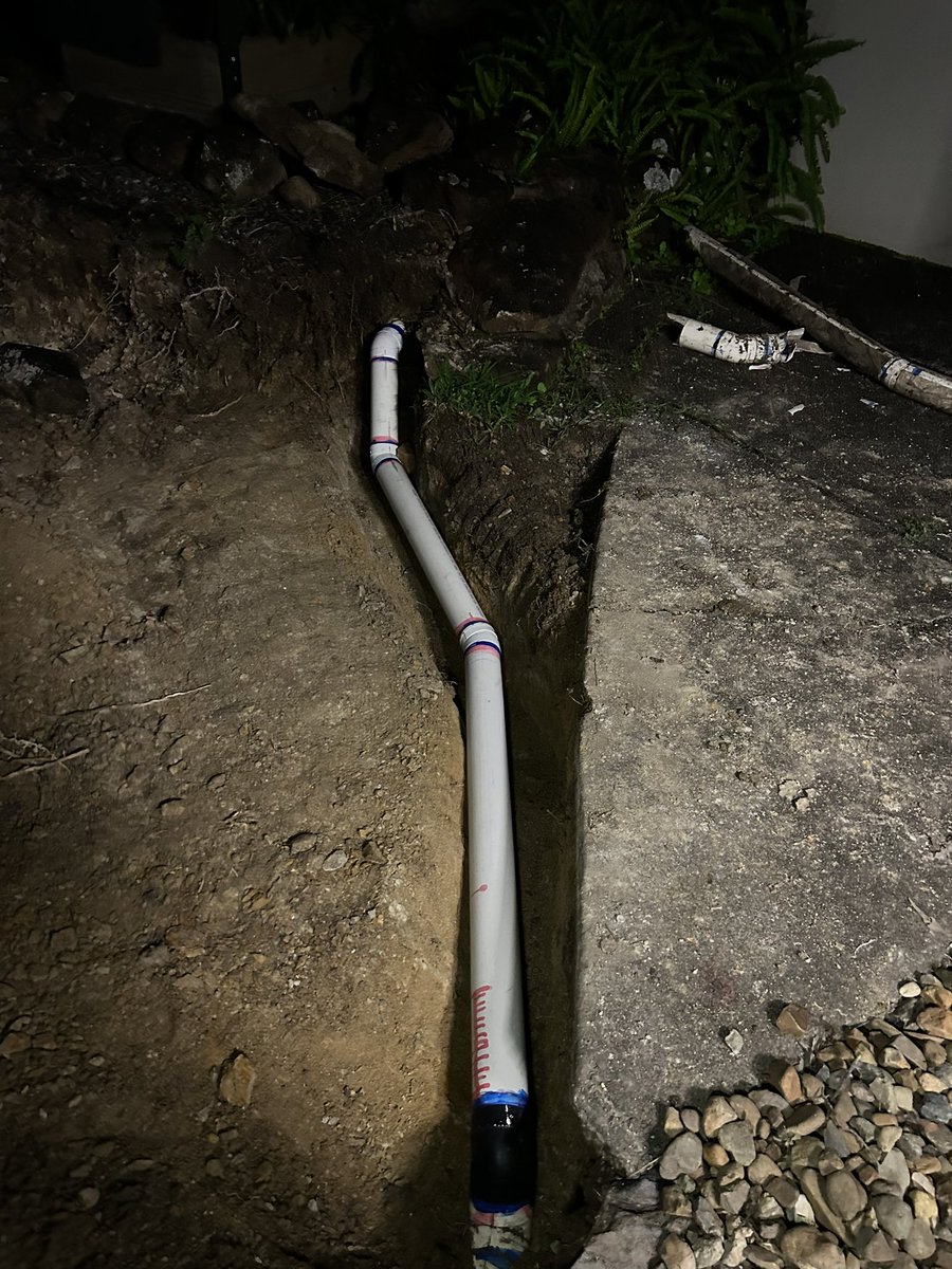 Tales from the #Meatsuitaverse Excavator here early this morning to prep our driveway extensions. First bucket load ripped straight through a stormwater pipe. So I spent until 7pm after work fixing it, ready for the concreters who’ll be here at 6:30am tomorrow. Plumbing porn: