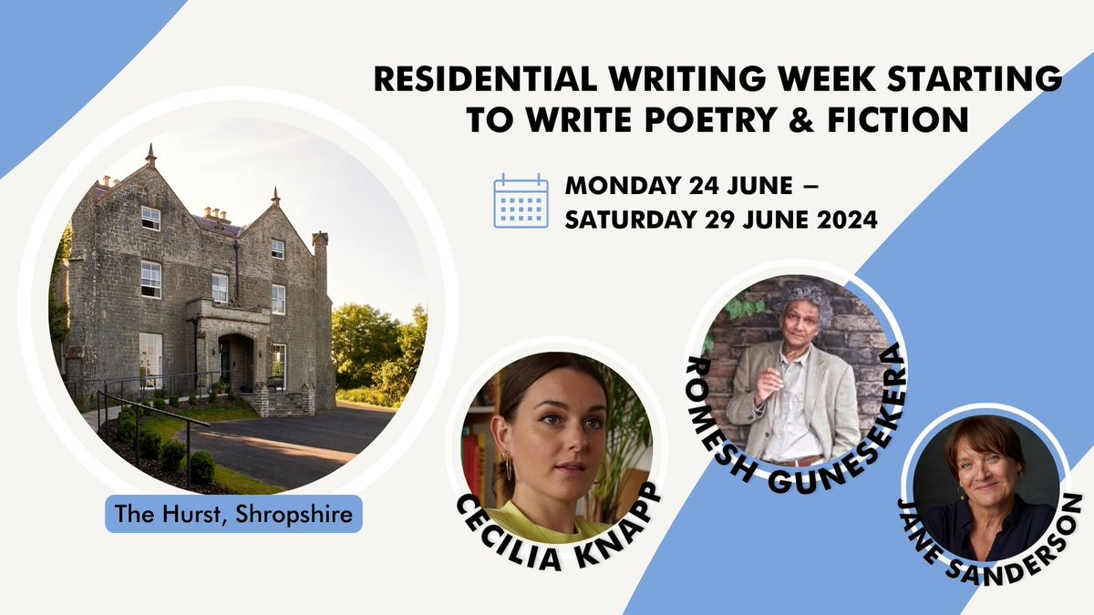 Explore the world of poetry and fiction with @RomeshG and @ceciliaknapp. You will gain ideas to tell stories, advice on how to shape your work, and a space to experiment with different forms. 🌟 Mon 24 June - Sat 29 June, The Hurst 🔗 arvon.org/writing-course…