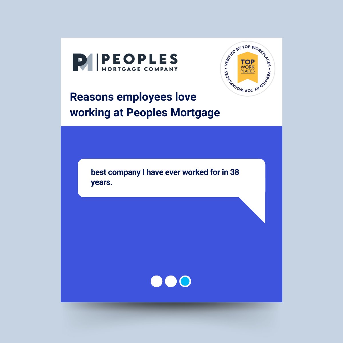 Culture Shoutout: Peoples Mortgage Company 🌟 From employee support and collaboration to the flexibility of working from home without micromanagement, Peoples Mortgage employees have the freedom and tools they need to succeed. 🏡💻 Explore more about this amazing workplace!